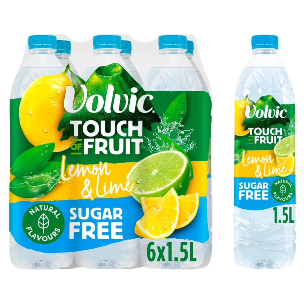 Volvic Touch of Fruit Sugar Free Lemon & Lime Natural Flavoured Water 6 x 1.5L