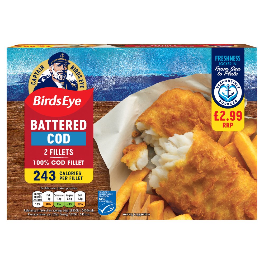 Birds Eye 2 Battered Cod Fillets 200g