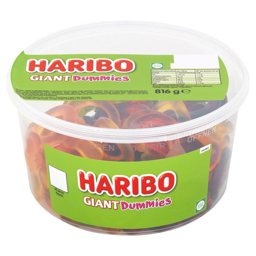 HARIBO Giant Dummies Jelly Sweets Tub 816g