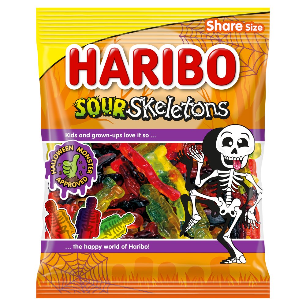 HARIBO Sour Skeletons Fruit Flavour Sour Jelly Sweets Sharing Bag 140g