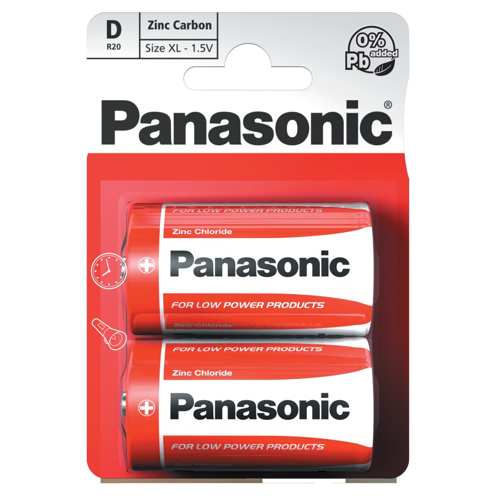 Panasonic D 1.5V Zinc Carbon Batteries x 2pk