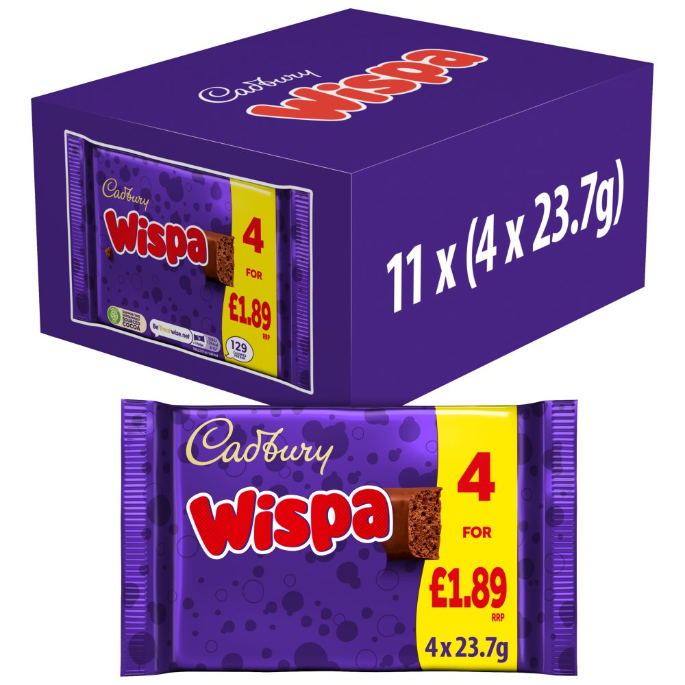 Cadbury Wispa Chocolate Bar 4 Pack Multipack £1.89 PMP 94.8g