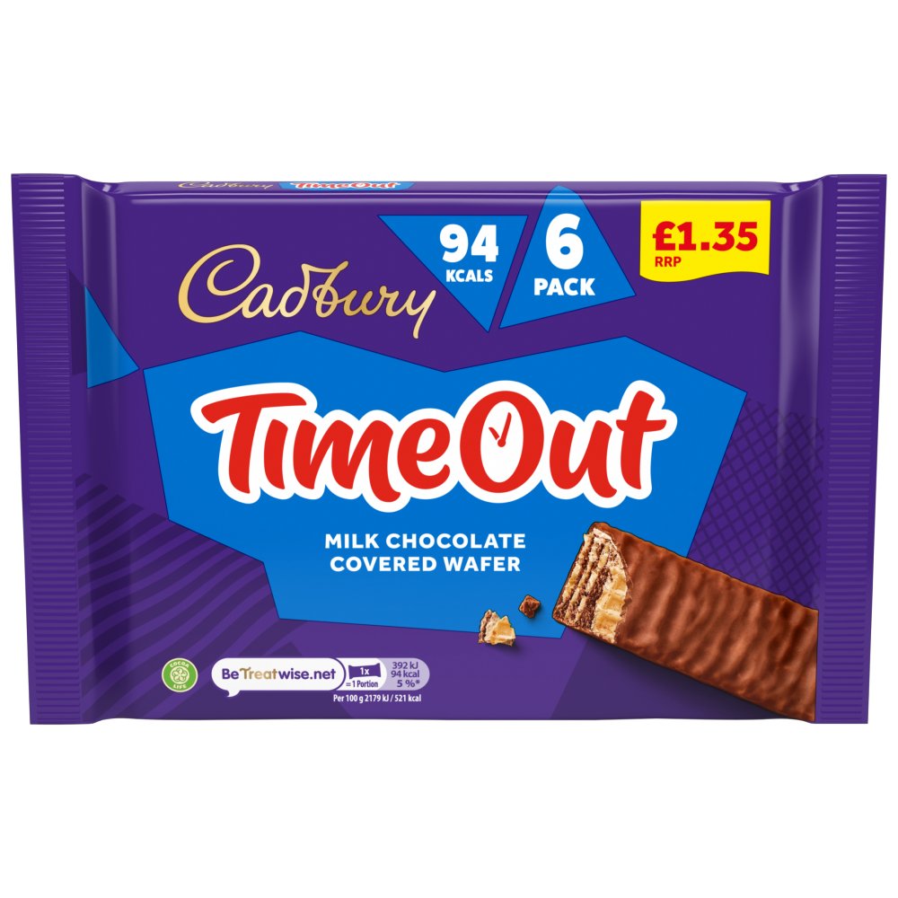 Cadbury Timeout 6-pack £1.35 PMP Milk Chocolate Biscuit Bars Multipack (6 x 18g bars) 108 g