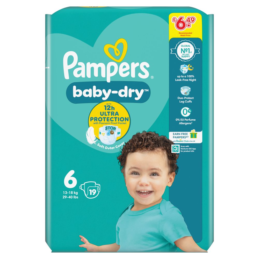 Pampers Baby-Dry Size 6, 19 Nappies, 13kg-18kg