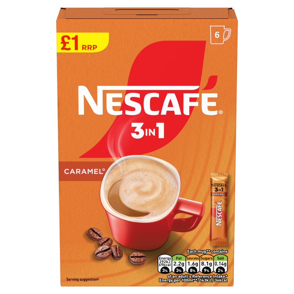 Nescafe 3in1 Caramel Instant Coffee Sachets 6 x 16g PMP
